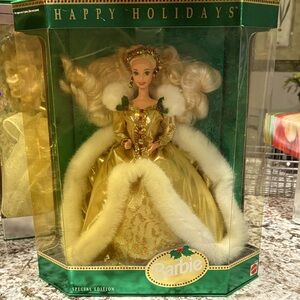 Barbie Holiday Doll in Gold and White Gown